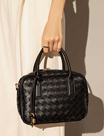 Genuine Leather Mini Woven Boston Handbag