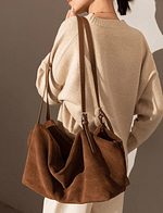 Leather Soft Suede Slouch Shoulder Bag, Commuter Bag