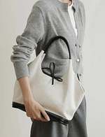 Large Leather Canvas Tote Shoulder Bag