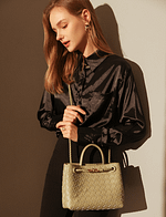 Genuine Leather Basket Woven Shoulder Crossbody Bag