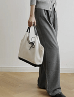 Large Leather Canvas Tote Shoulder Bag