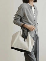 Large Leather Canvas Tote Shoulder Bag