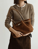 Genuine Frosted Suede Shoulder Tote Bag