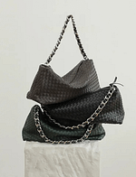 Leather Woven Large Chunky Chain Shoulder Bag