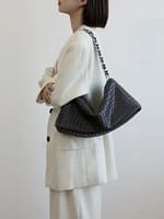 Leather Woven Large Chunky Chain Shoulder Bag