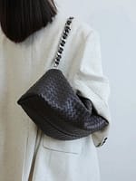 Leather Woven Large Chunky Chain Shoulder Bag