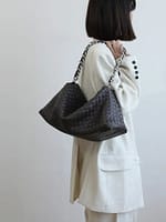 Leather Woven Large Chunky Chain Shoulder Bag