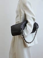 Leather Woven Large Chunky Chain Shoulder Bag