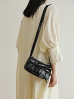 Retro Genuine Leather Pleated Shoulder Bag