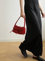 Retro Genuine Leather Pleated Shoulder Bag