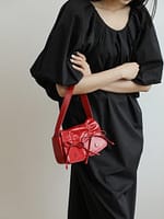 Retro Genuine Leather Pleated Shoulder Bag