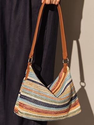 Bohemian Chic Genuine Leather Straw Shoulder Bag