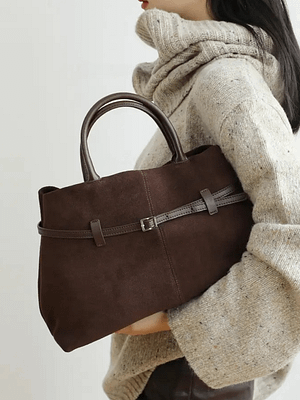 Women's Genuine Suede Top Handle Shoulder Tote Bag