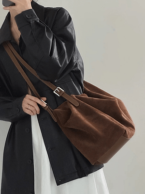 Leather Soft Suede Slouch Shoulder Bag, Commuter Bag