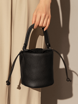 Genuine Leather Mini Crossbody Bucket Bag