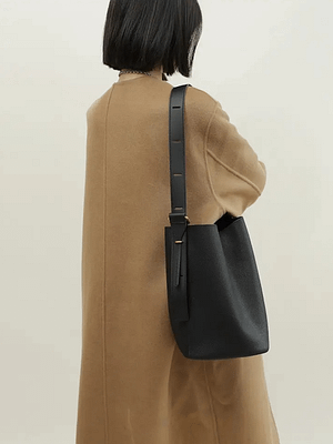 Minimal Large Leather Bucket Tote Bag