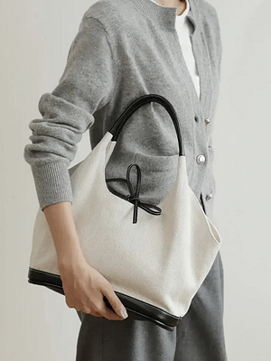 Large Leather Canvas Tote Shoulder Bag