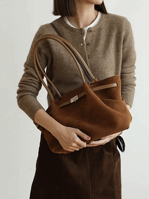 Genuine Frosted Suede Shoulder Tote Bag