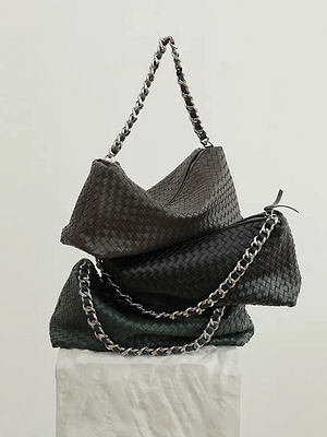 Leather Woven Large Chunky Chain Shoulder Bag