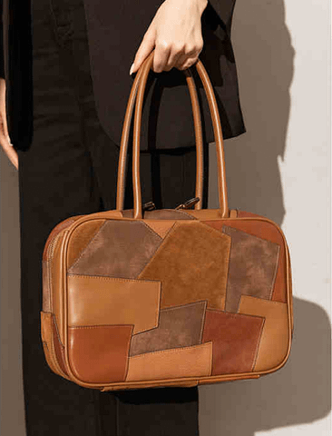 Vintage Leather Patchwork Bowling Bag