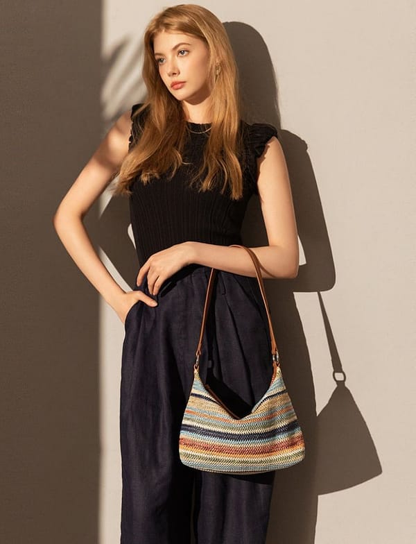 Bohemian Chic Genuine Leather Straw Shoulder Bag