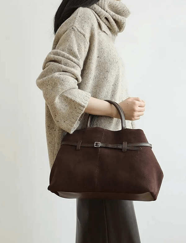 Women's Genuine Suede Top Handle Shoulder Tote Bag