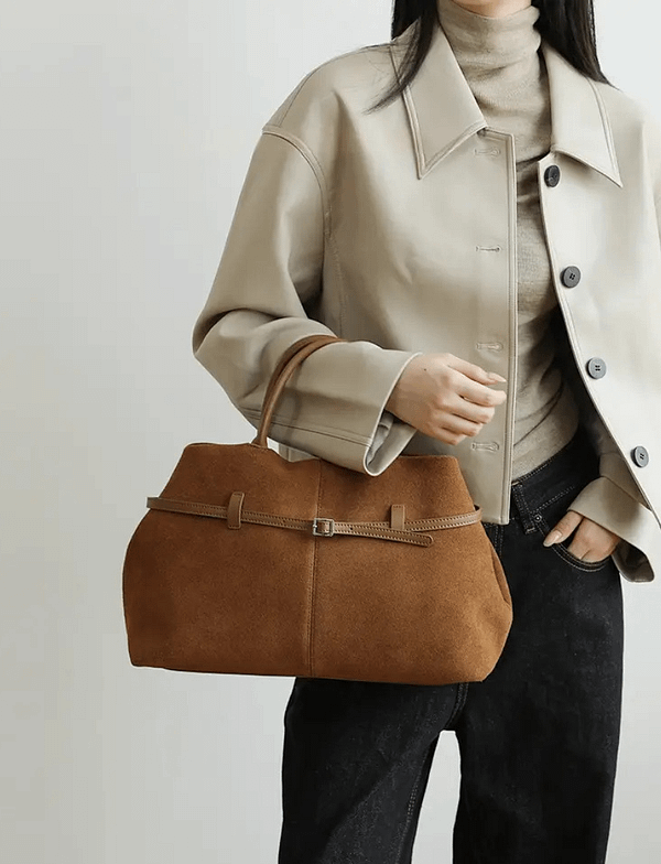 Women's Genuine Suede Top Handle Shoulder Tote Bag