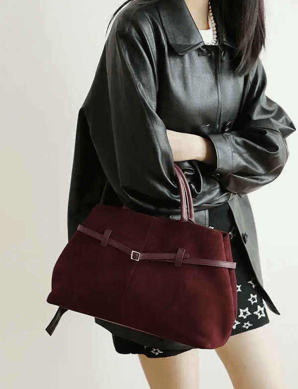 Women's Genuine Suede Top Handle Shoulder Tote Bag