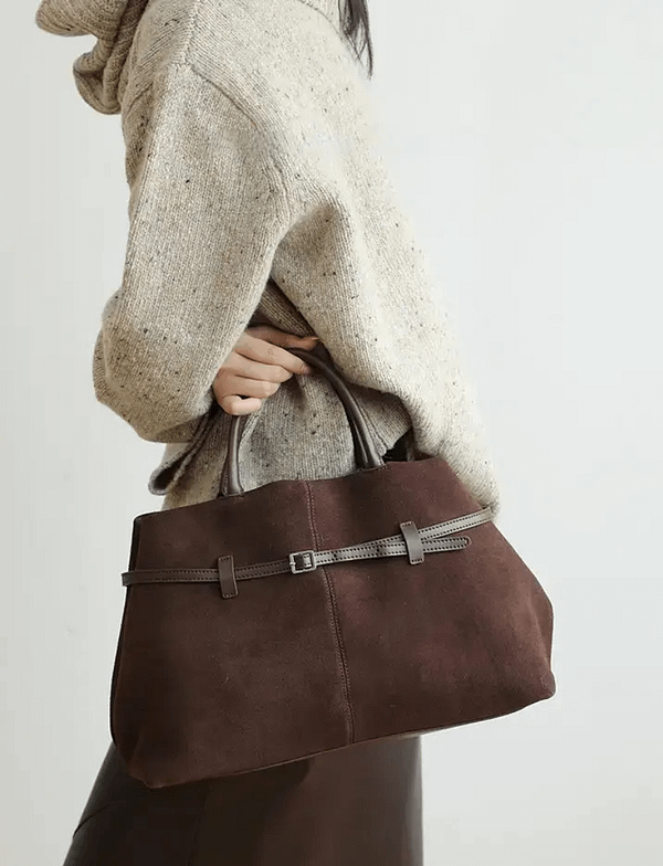 Women's Genuine Suede Top Handle Shoulder Tote Bag