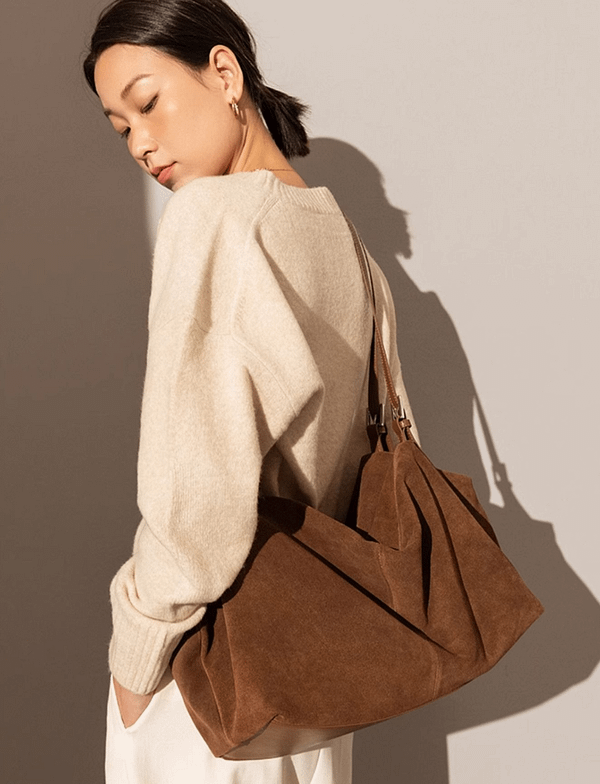 Leather Soft Suede Slouch Shoulder Bag, Commuter Bag