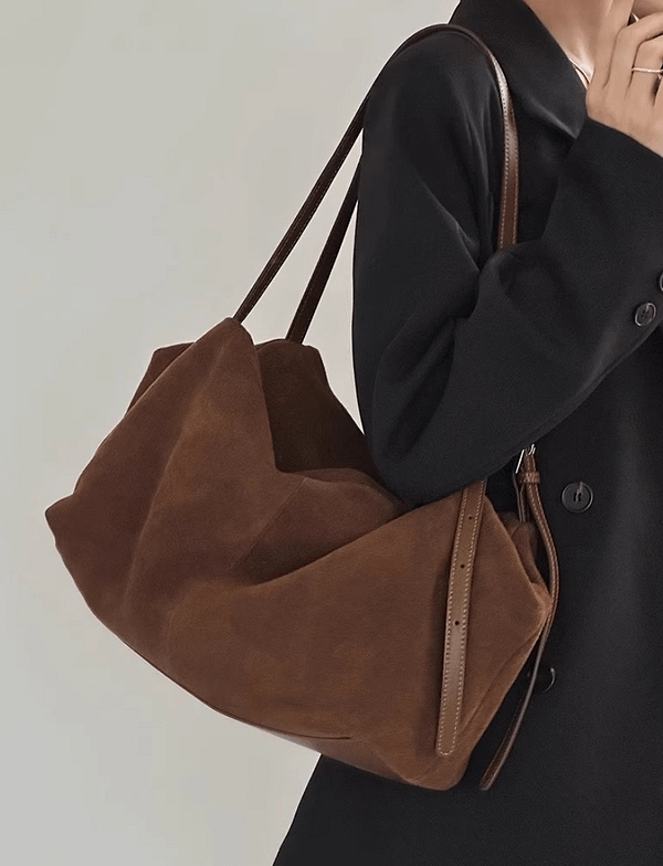 Leather Soft Suede Slouch Shoulder Bag, Commuter Bag