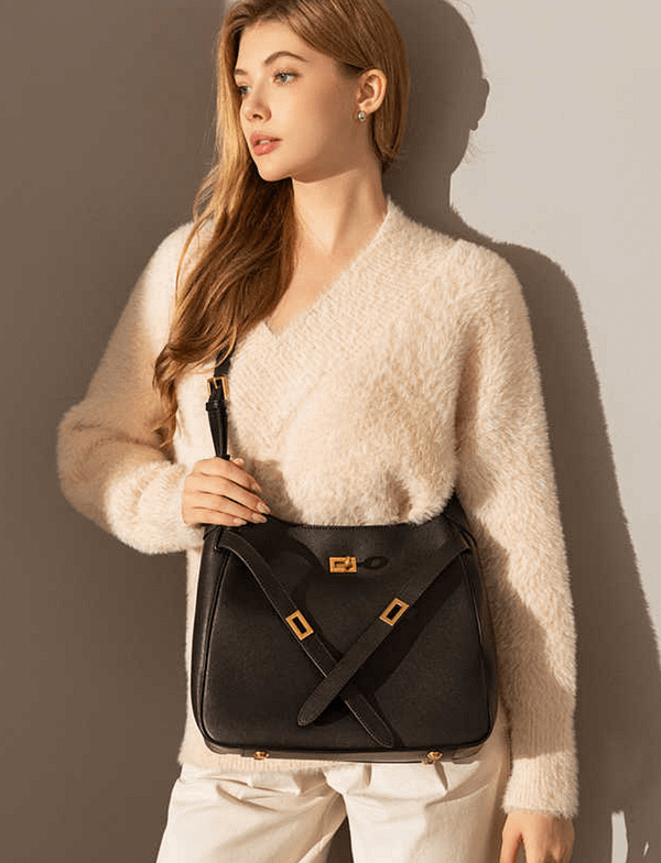 Women's Cowhide Lock Shoulder Tote Bag