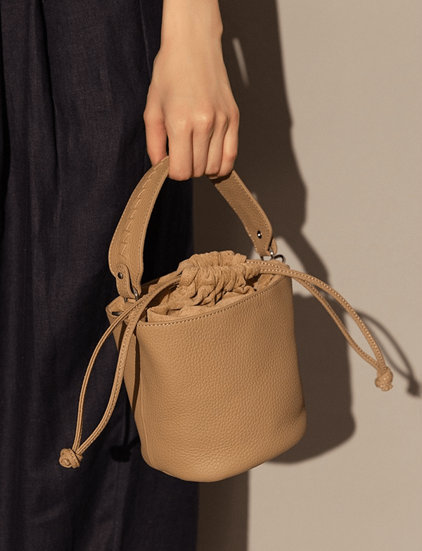 Genuine Leather Mini Crossbody Bucket Bag