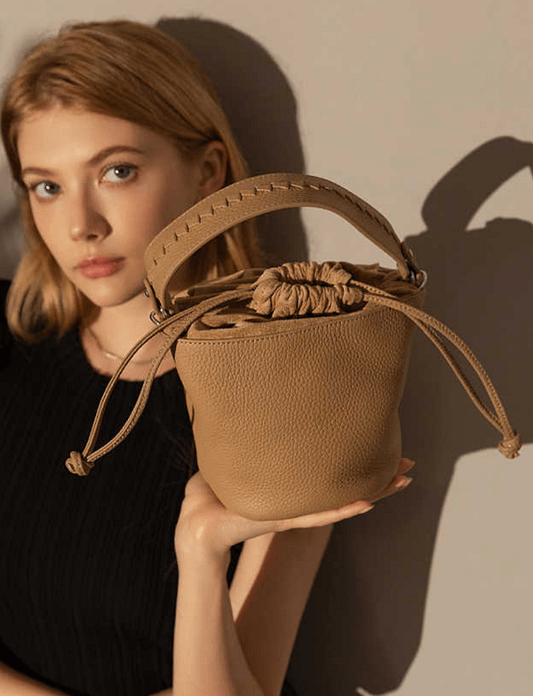 Genuine Leather Mini Crossbody Bucket Bag