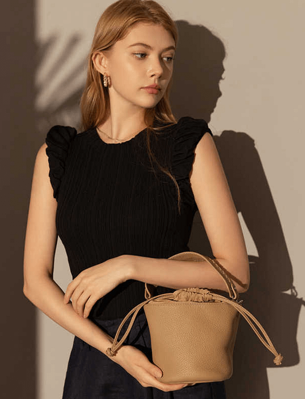 Genuine Leather Mini Crossbody Bucket Bag