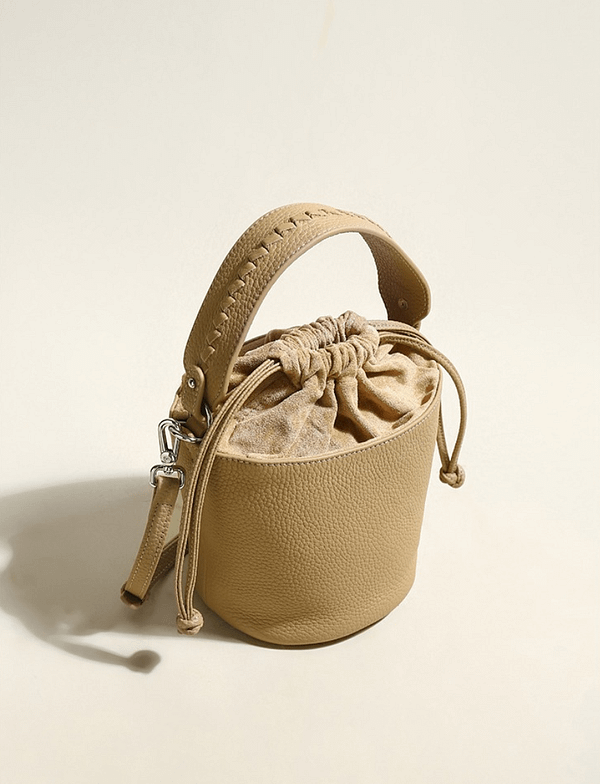 Genuine Leather Mini Crossbody Bucket Bag