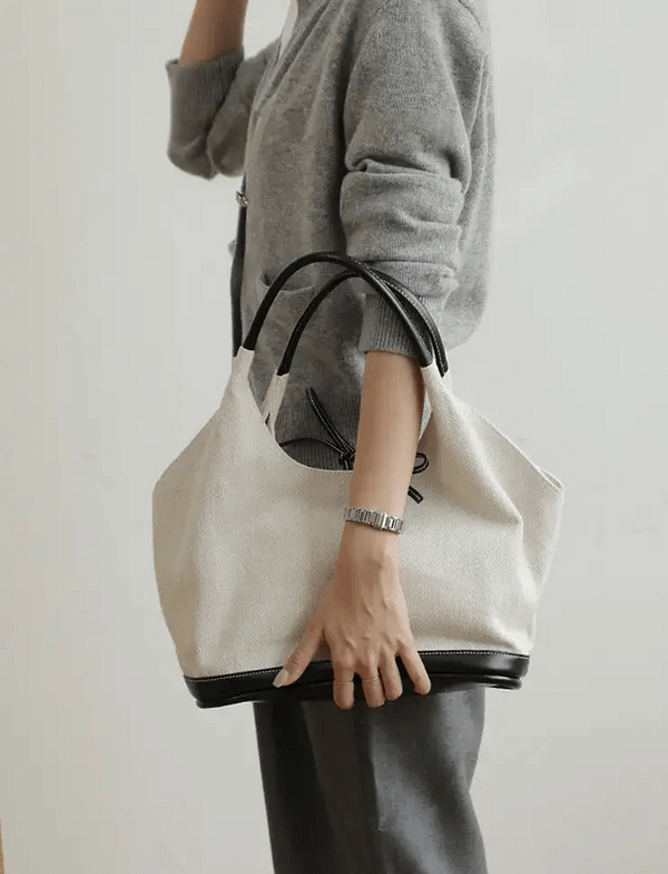 Large Leather Canvas Tote Shoulder Bag