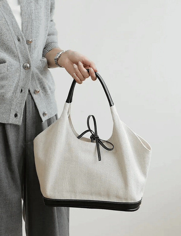 Large Leather Canvas Tote Shoulder Bag