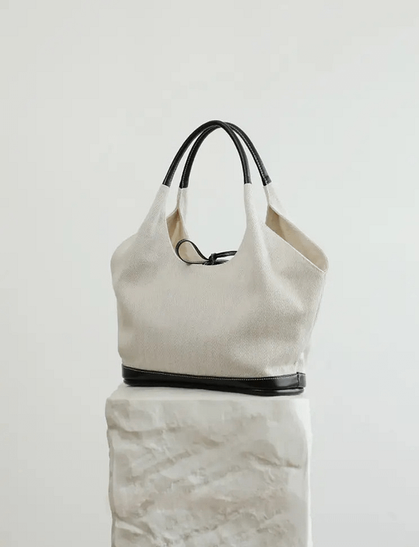 Large Leather Canvas Tote Shoulder Bag