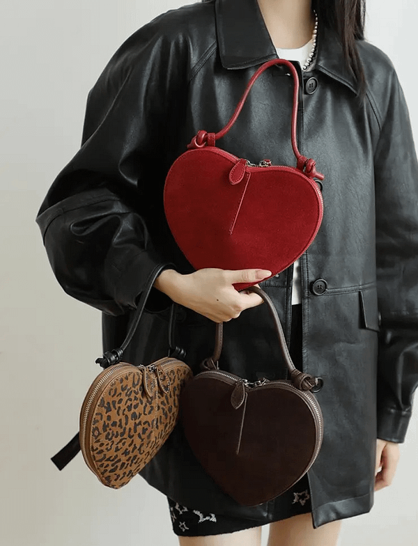 Genuine Horse Hair Suede Heart-Shaped Handbag