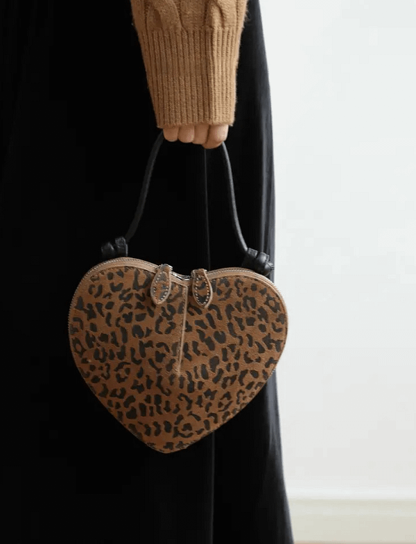 Genuine Horse Hair Suede Heart-Shaped Handbag