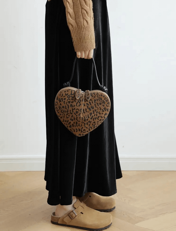 Genuine Horse Hair Suede Heart-Shaped Handbag