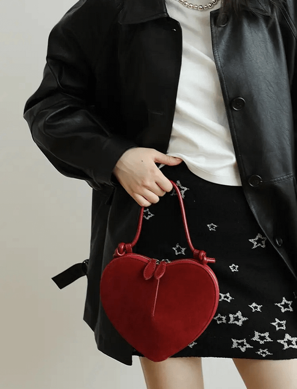 Genuine Horse Hair Suede Heart-Shaped Handbag