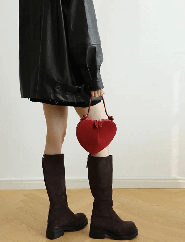 Genuine Horse Hair Suede Heart-Shaped Handbag