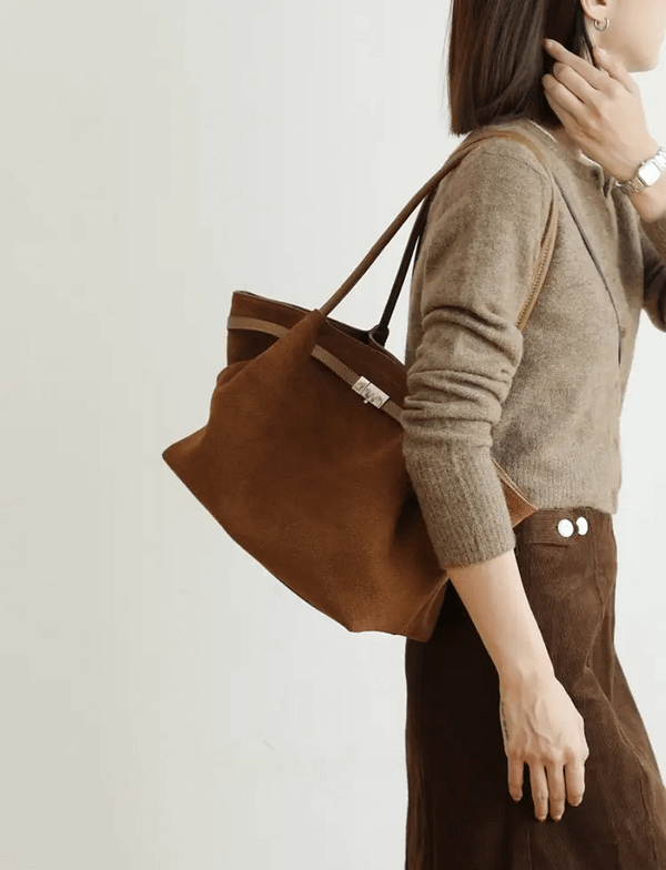 Genuine Frosted Suede Shoulder Tote Bag