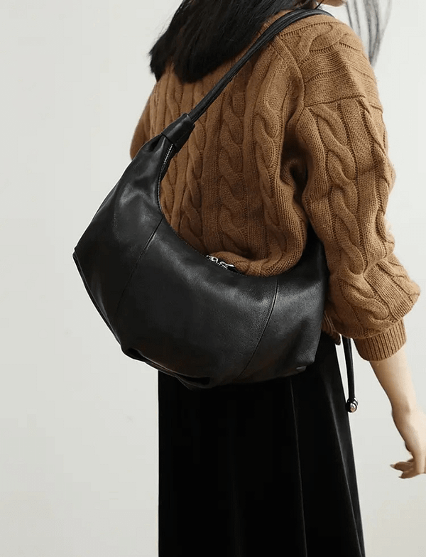 Soft Leather Dumpling Slouch Hobo Bag