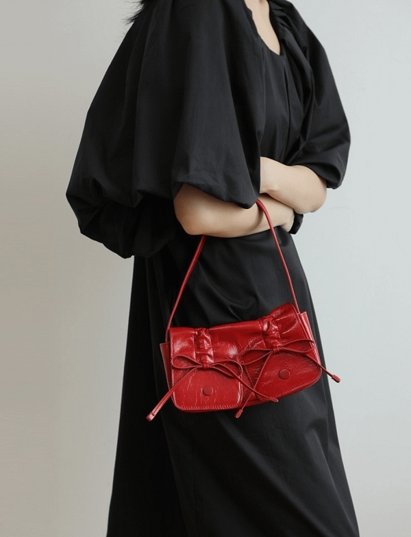 Retro Genuine Leather Pleated Shoulder Bag