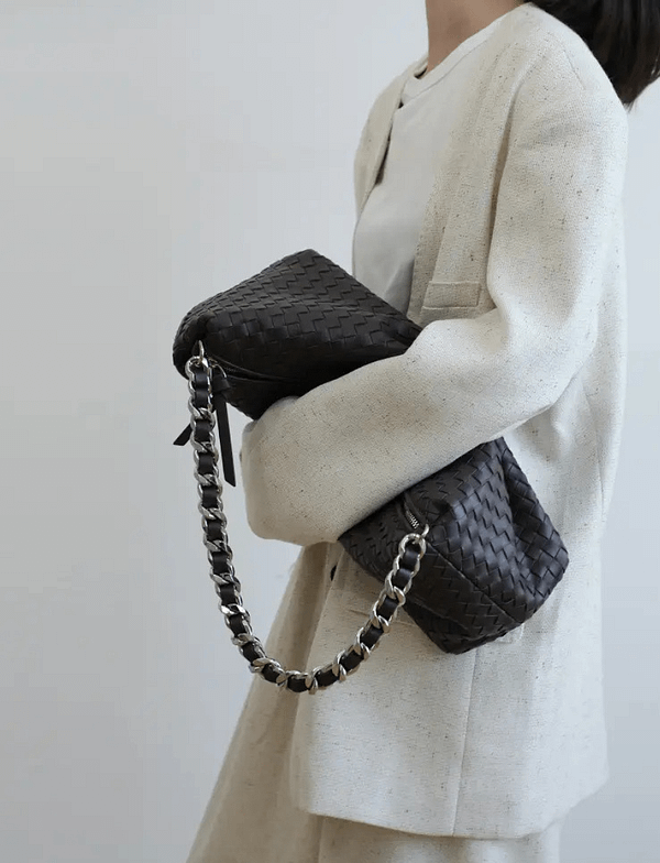 Leather Woven Large Chunky Chain Shoulder Bag