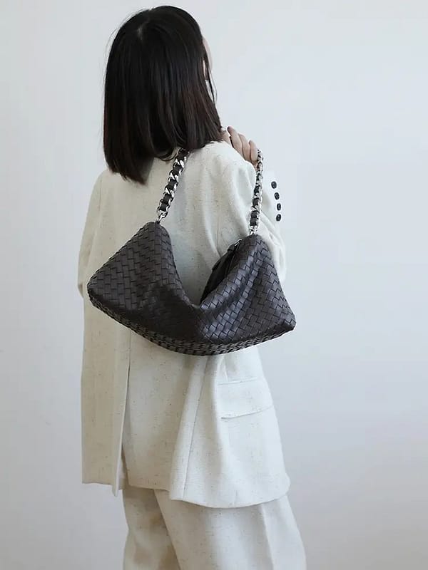 Leather Woven Large Chunky Chain Shoulder Bag