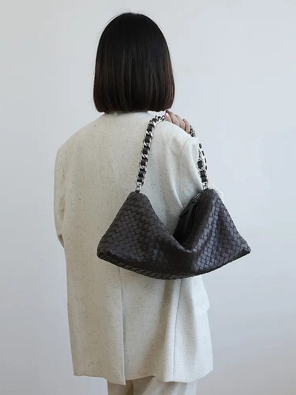 Leather Woven Large Chunky Chain Shoulder Bag